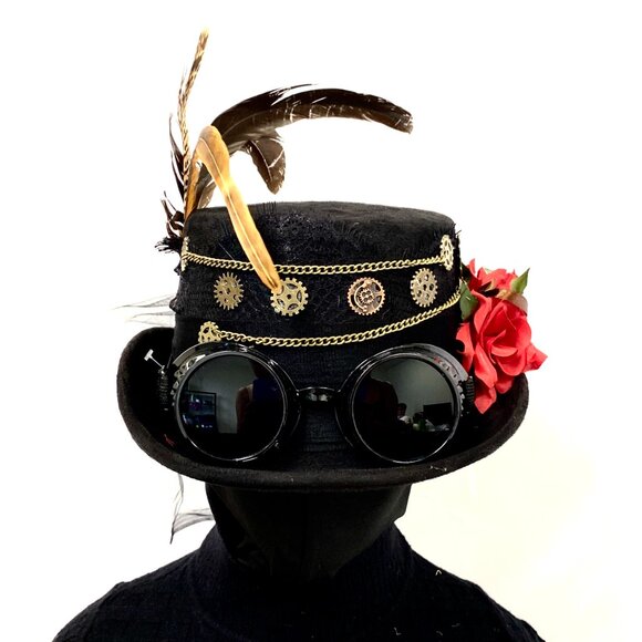 Steampunk Top Hat Metallic Scientist Time Traveler Halloween Costume Cosplay Hat - Picture 5 of 5